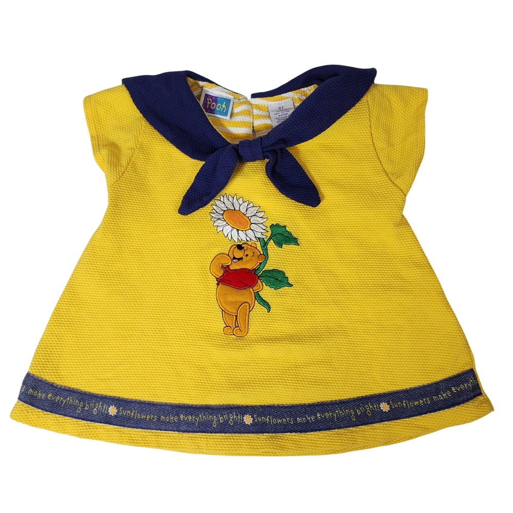 Rare Disney Pooh Vintage Yellow Winnie the Pooh Sunflower Dress Shirt 3T